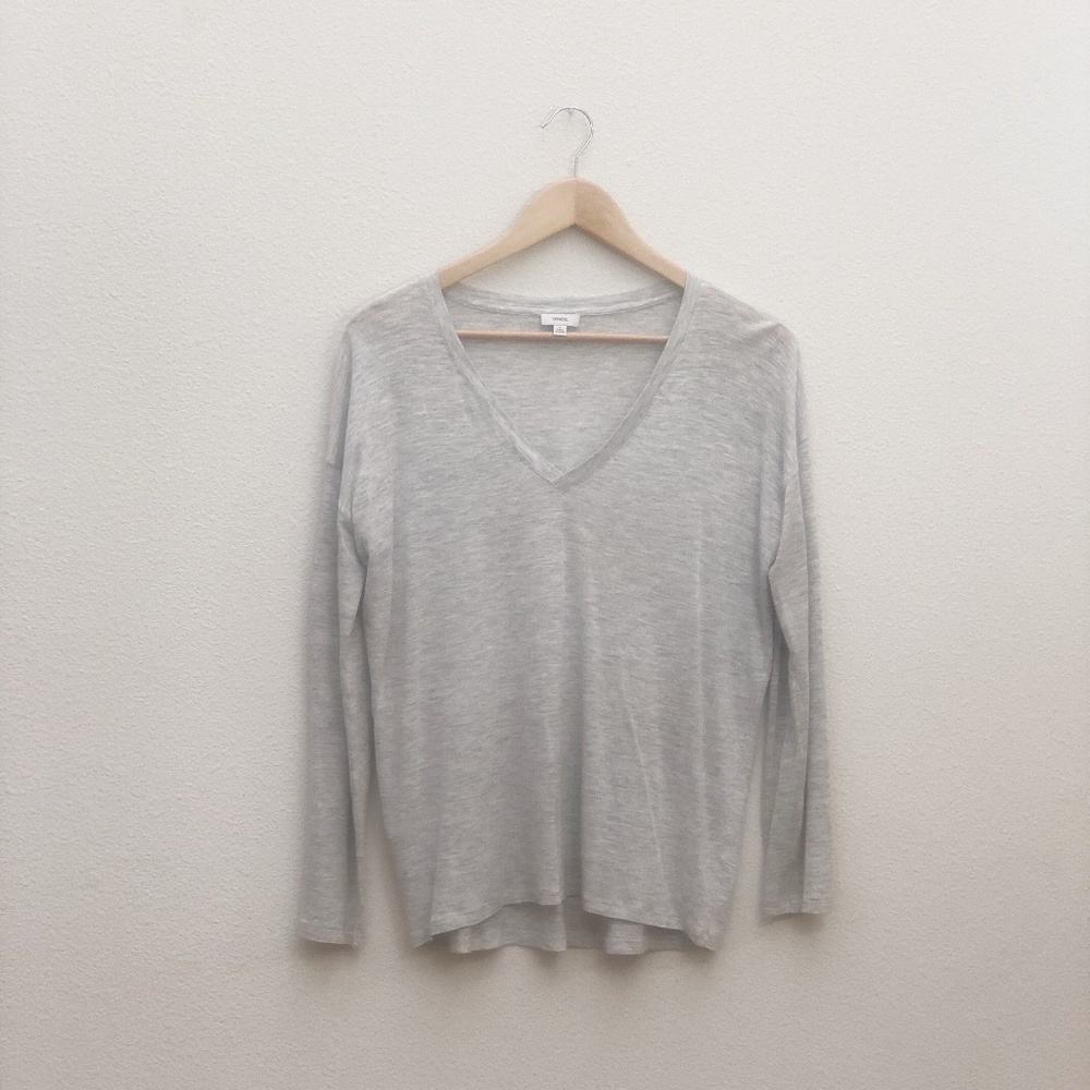 Vince | Long Sleeve Top See-through V Neck | Gray